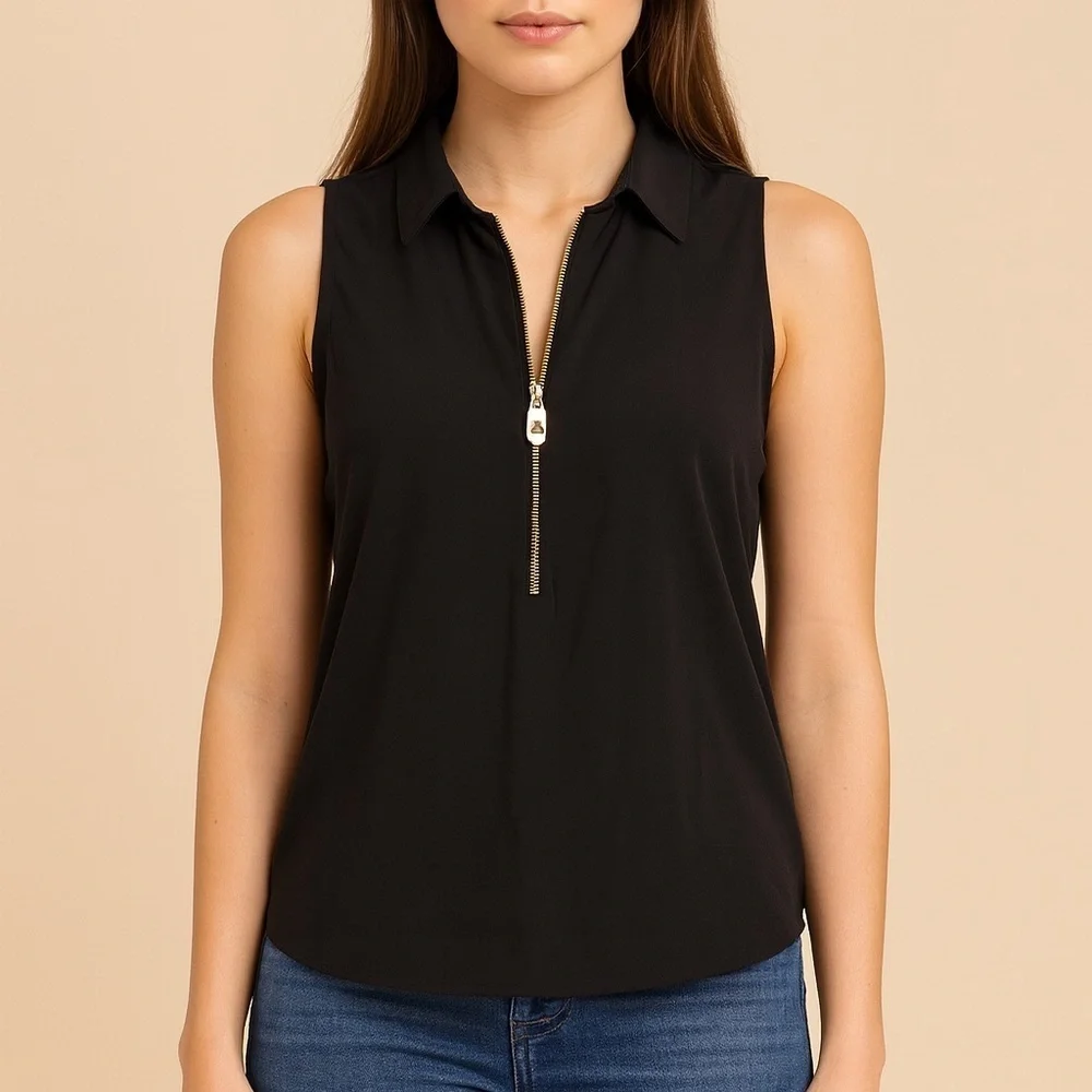 Michael Kors Black Sleeveless Zip Blouse